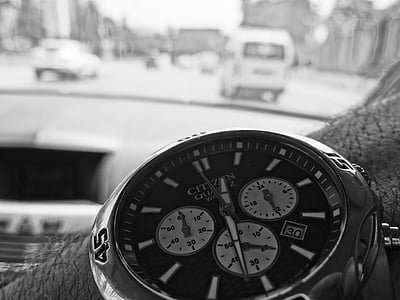 alarm, Analogue, black-and-white, blur, business, cars, clock