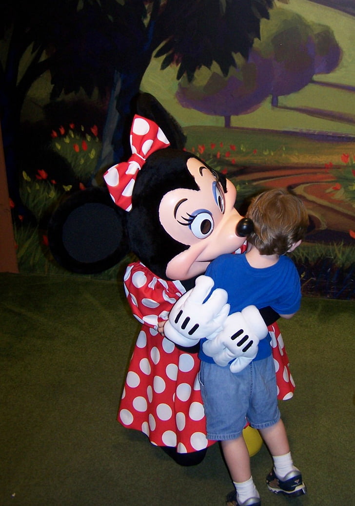 minnie mouse, hug, disney, child, magic kingdom, boy