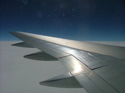 airplane, wing, blue, sky
