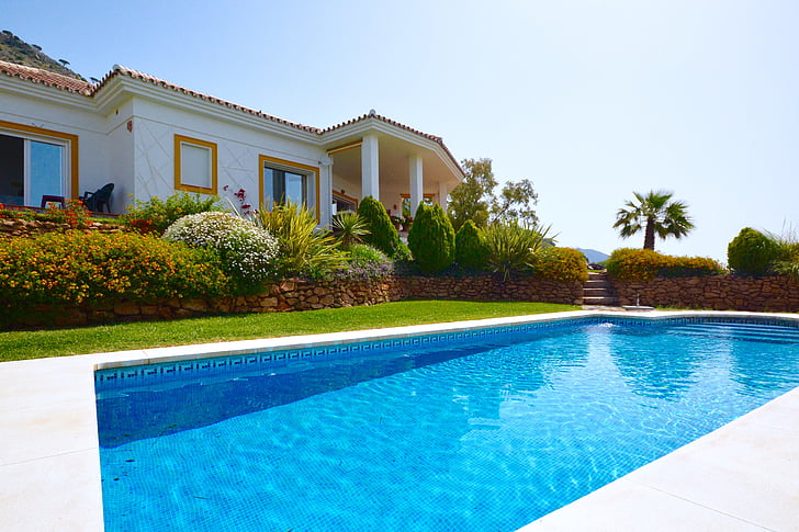 Villa, vacances, Espanya, Natació, relaxant, sol, relaxació