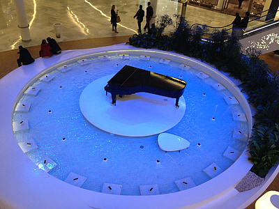 piano, fountain, hypermarket