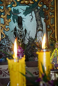 Templo budista, velas, llama, Templo de, religión, budista, budismo