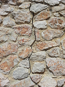 dinding batu, batu alam, retak, gempa bumi, struktur, kefanaan, rapuh