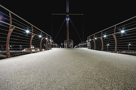 Rhyl, ponte, Porto, à noite, luzes, água, autoestrada
