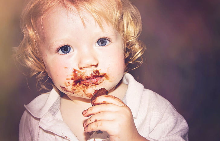 chocolate, doce, bebê, olhos azuis, criança, bonito, pequeno