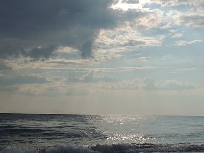 Deniz, bulutlar, plaj, Yunanistan