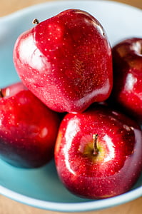 pomes, fruita, Poma vermella, bol de pomes, bol, sola, aliments