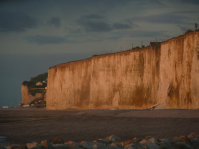 Criel plage, Normandie, klipporna, Cliff, Frankrike, abendstimmung