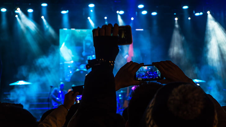 audience, band, blur, celebration, cellphone, club, concert