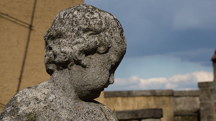 estatua de, niño, cara, piedra, Perfil, Figura, Retrato