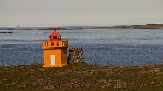 lighthouse, yellow, iceland, colorful, sea, coastline, tower