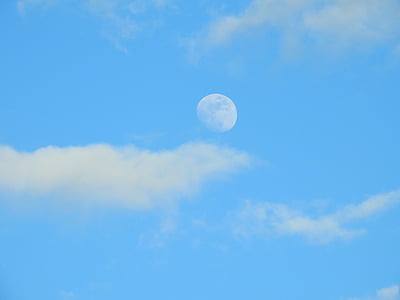 himmelen, skyer, månen, tagmond, dag, blå, inntrykk