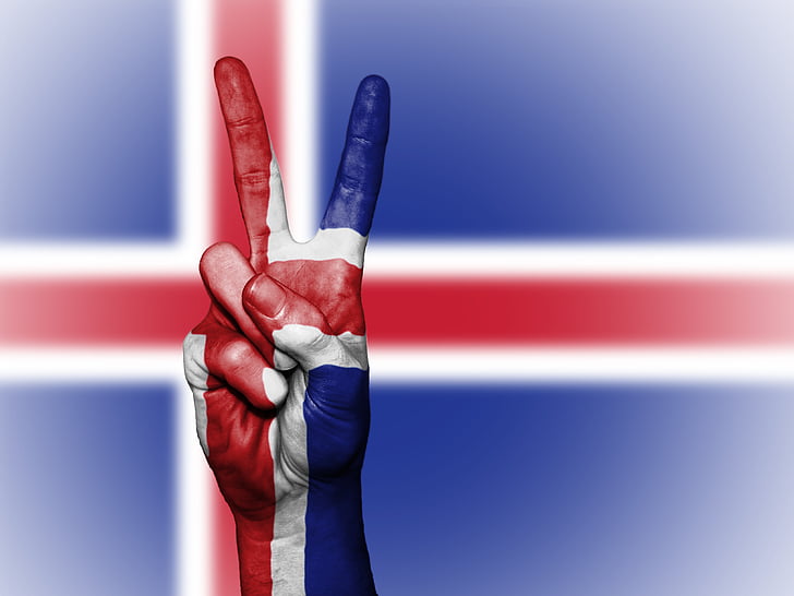 Island, fred, hånd, nasjon, bakgrunn, banner, farger