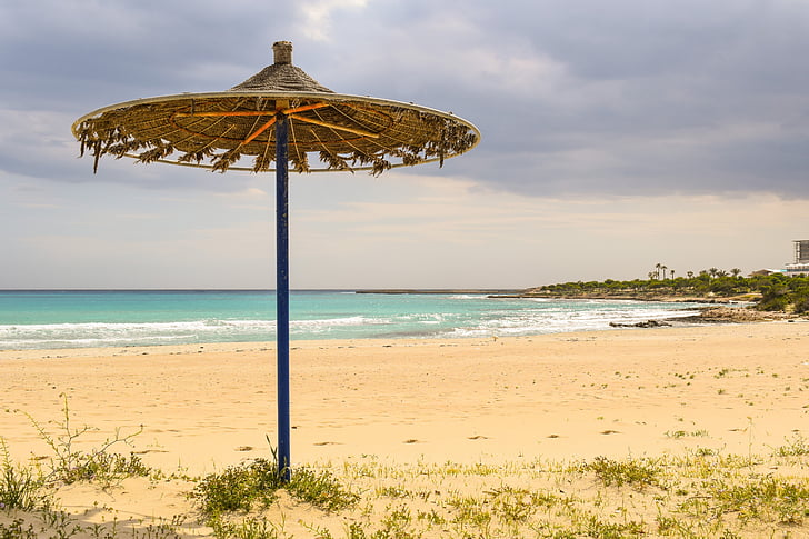 umbrella, sand, sea, beach, nature, scenery, horizon