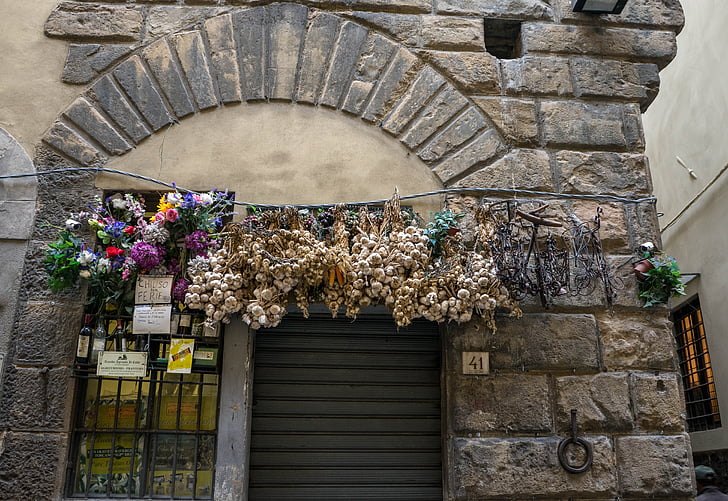 Italia, decoración, flores, swag, adornado, arquitectura, edificio
