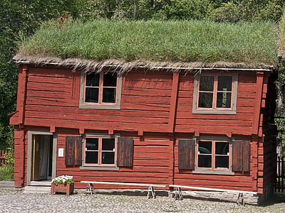 casa, Casa, telhado de palha, grama, exclusivo, arquitetura, do lado de fora