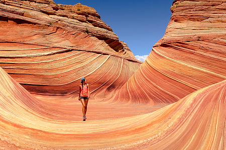 女人, 行走, 棕色, 沙子, 沙丘, 布莱斯, 峡谷