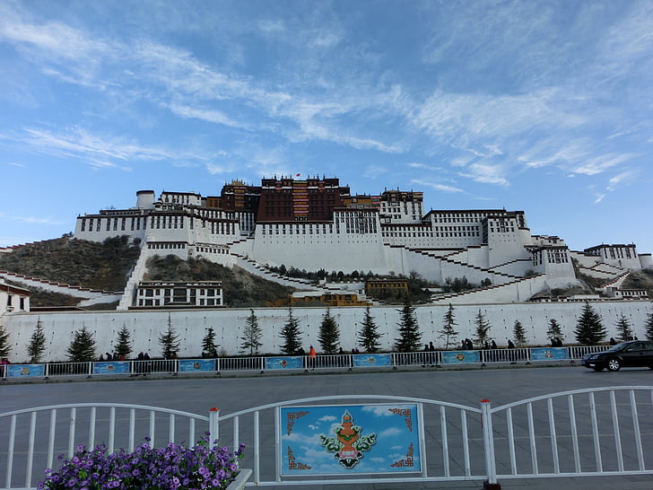 o Palácio de potala, Lhasa, Branco, edifício, Palácio, arquitetura
