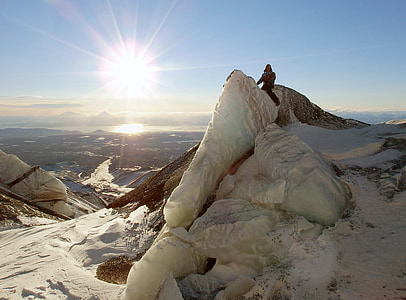 vulkanen, isbre, is veggen, Kamtsjatka, halvøya, høyde, Vinter