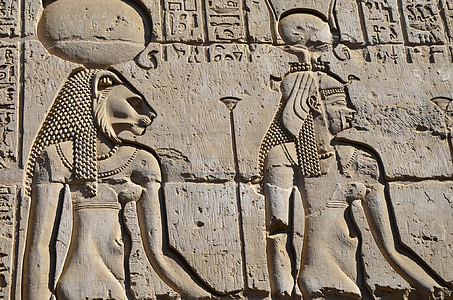 Egypt, lavt relieff, gravering, Farao, reise
