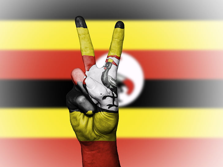 Uganda, pokoju, ręka, naród, tło, transparent, kolory