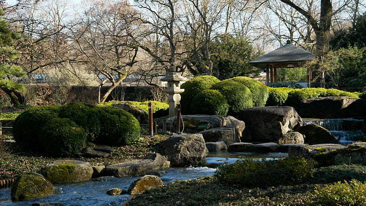 Asijské, Příroda, Japonština, Japonská zahrada, závod, tradiční, harmonie