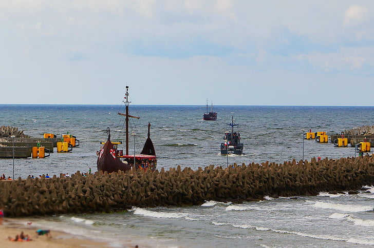 Puerto, Kolobrzeg, Kołobrzeg, Mar Báltico, Polonia, mar, barcos de vela