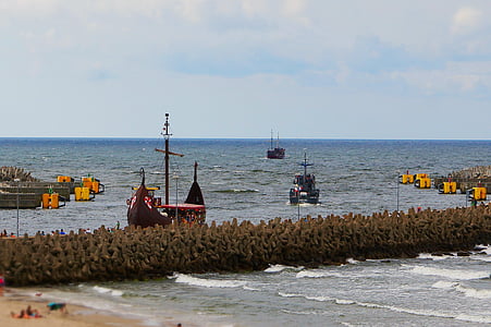 Port, Kota Kolobrzeg, Kołobrzeg, Laut Baltik, Polandia, laut, kapal berlayar