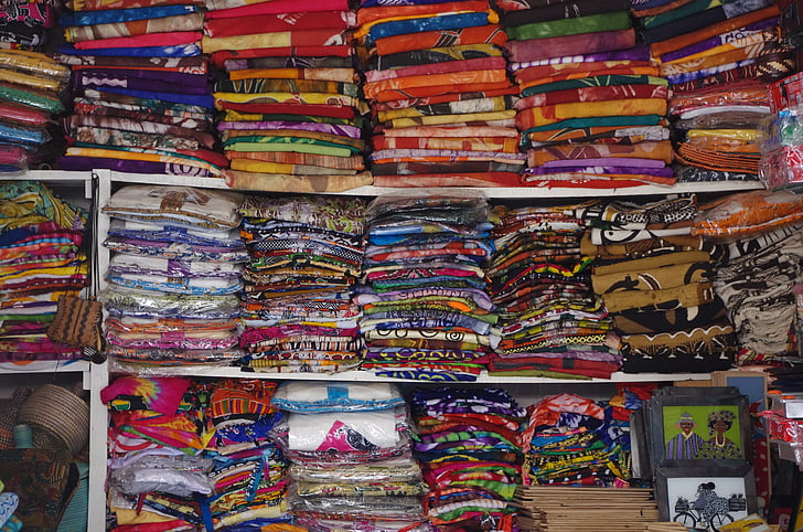 tekstiler, heap, markedet, flerfargede, mote, tekstil, Lagre
