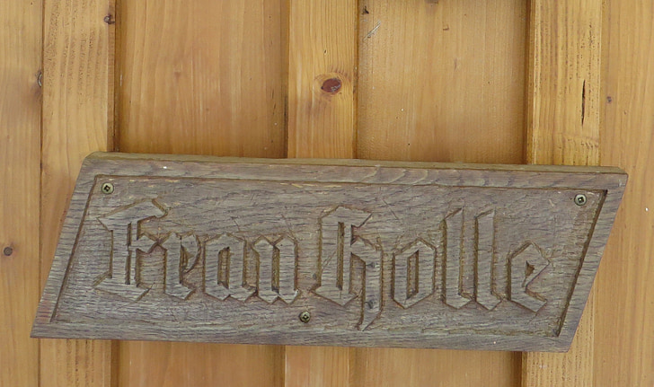 panneau en bois, contes de fées, Madame holle, bois - matériau, signe