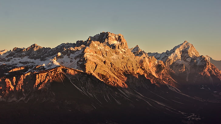 brun, blanc, montagne, coucher de soleil, Rock, montagne de Sunrise, Sommet de montagne