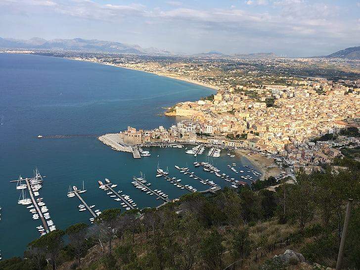 båtar, havet, landskap, Castellammare del golfo, Sicilien
