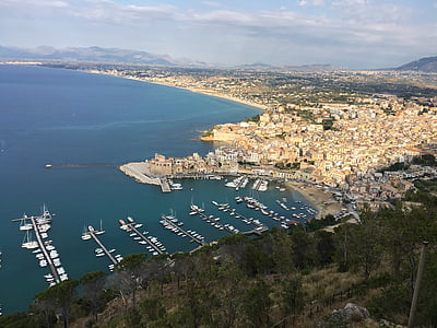 barci, mare, peisaj, Castellammare del golfo, Sicilia