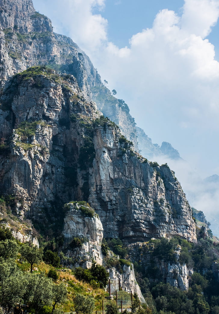 Amalfi, Amalfikysten, Cliff, Rock, tåge, kyst, Mountain