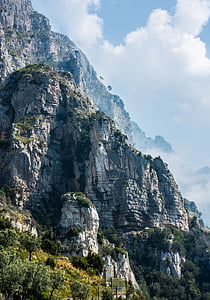 Amalfi, Amalfi obali, litice, stijena, sumaglica, Obala, planine