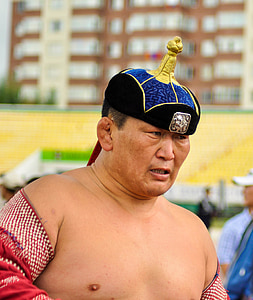 wrestler, mongolian, man, ethnicity, traditional, costume, male