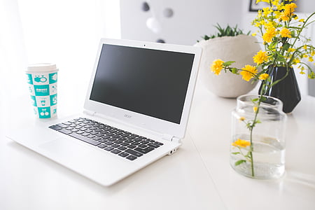 acer, Chromebook, coffee, computer, desk, device, keyboard