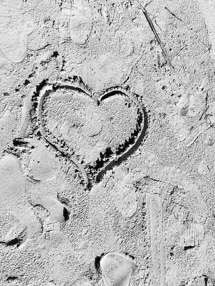 сърце, Любов, пясък, форма сърце, няма хора, ден, на открито
