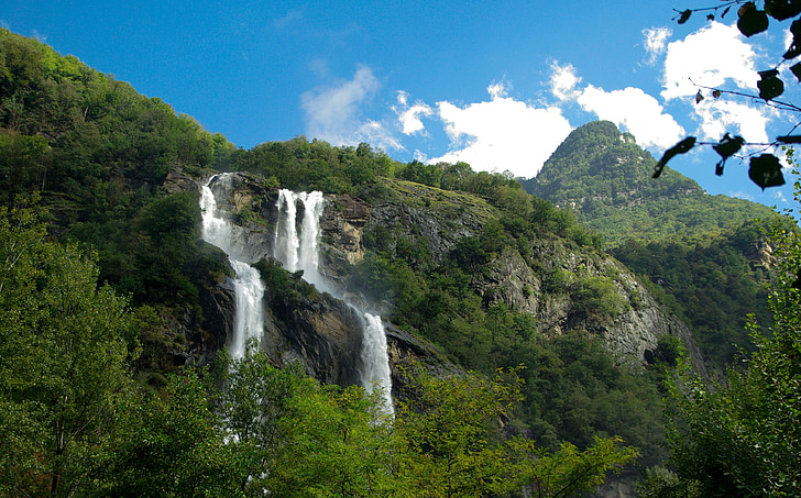 Alpes, cascata, Cachoeira, montanha, modo de exibição, paisagem, Panorama