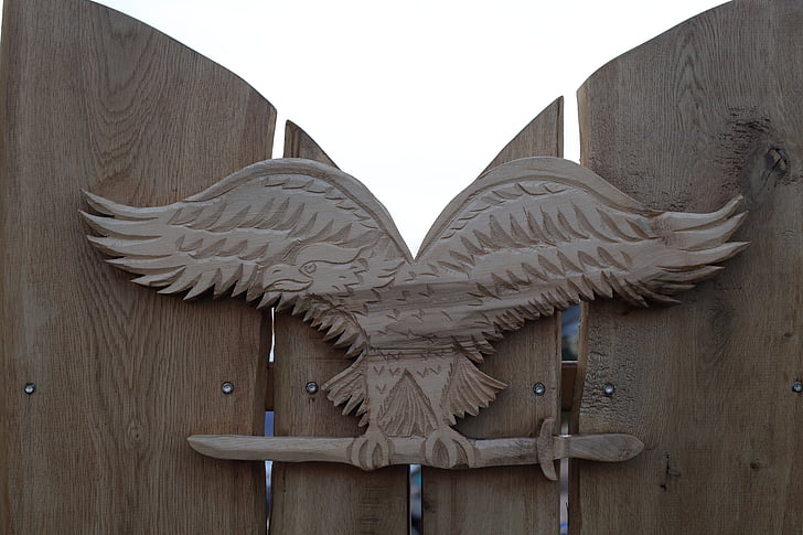 ocell turul, Escut d'armes, talla, fusta, tanca, decoració, ales