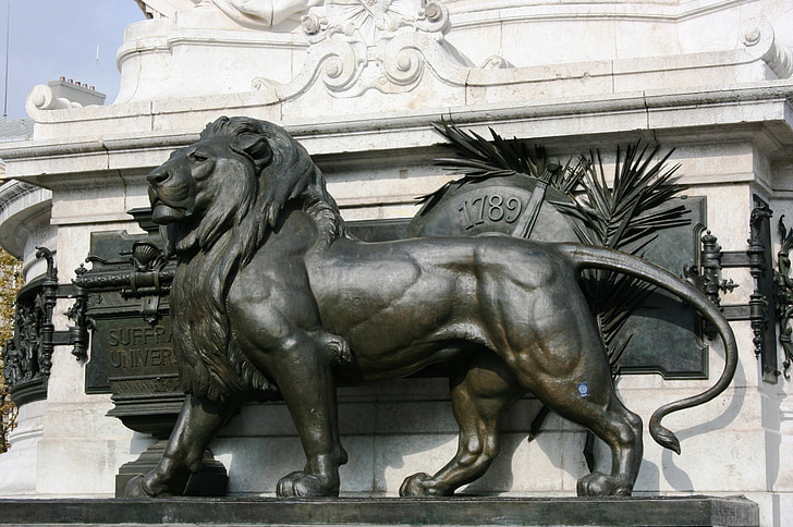 Leão, estátua, Monumento, República, Paris, arquitetura, escultura
