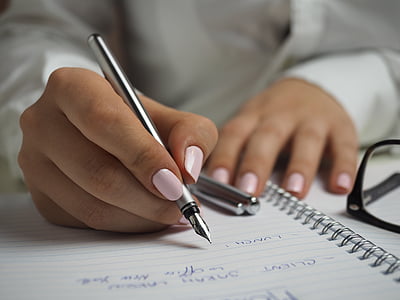 composition, fountain pen, hands, handwriting, nails, notebook, office