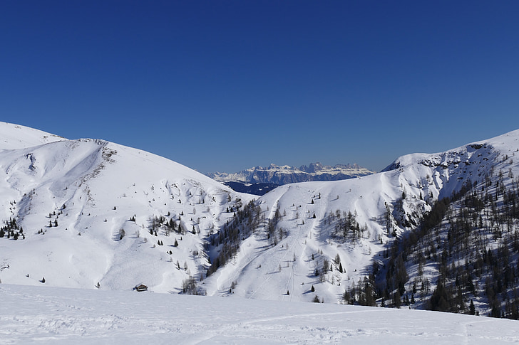 skytte område, Meran 2000, Dolomiterna, vintrig, snö, mountais, bergen