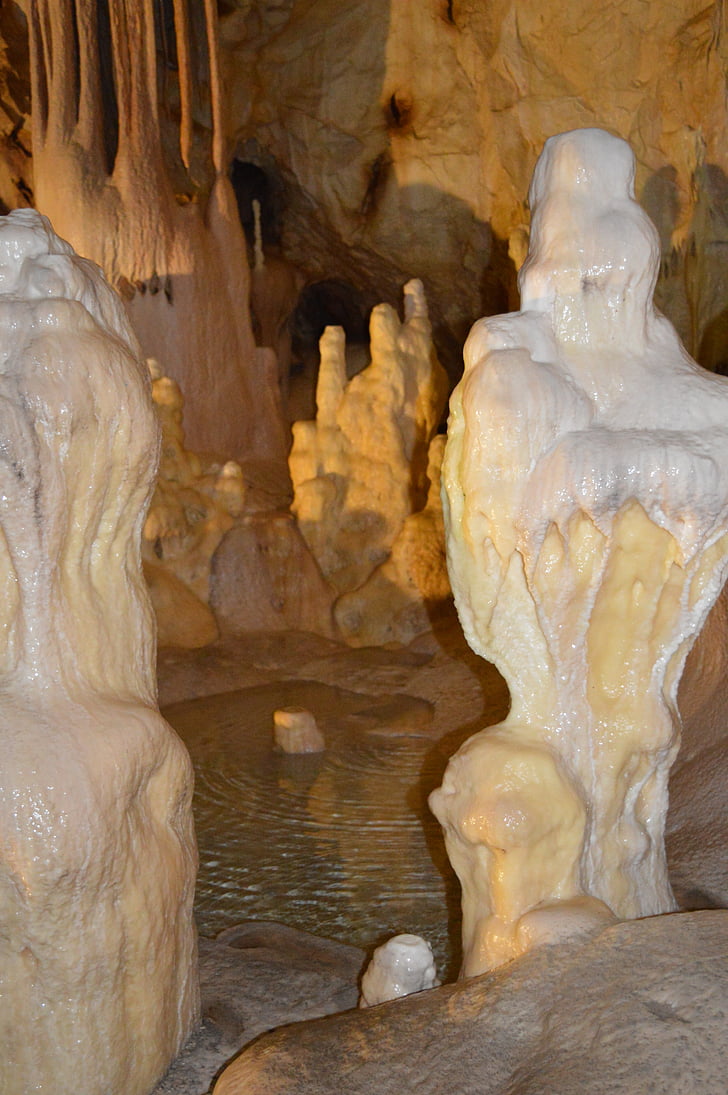 stone formation, lake, water drops, cave, stalgtite, stalagmite, drip stone formation