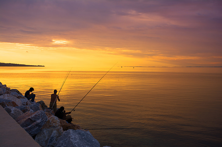 Marea Egee, spate iluminate, imagine color, Copie spaţiu, amurg, Europa, pescar