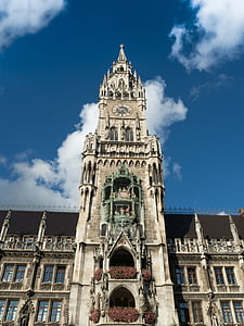 stolp, Plaza, München, mrk stolp, kulture, oblaki