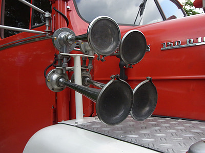 auto, oldtimer, fire, signal, horn, red, fire truck