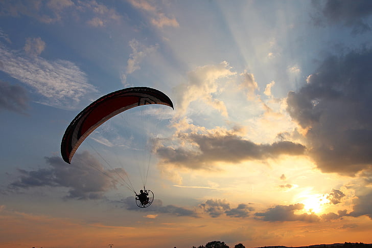 motor glider, paraglider, air sports, leisure, blue, directing linen, paragliding