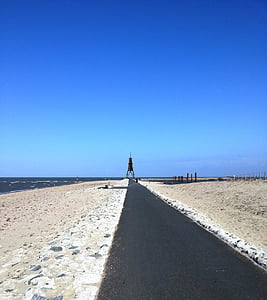 Cuxhaven, pláž, Severní moře, modrá, duny, obloha, Láska