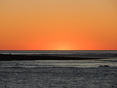 puesta de sol, naranja, Costa, Oregon, sol, paisaje, amarillo